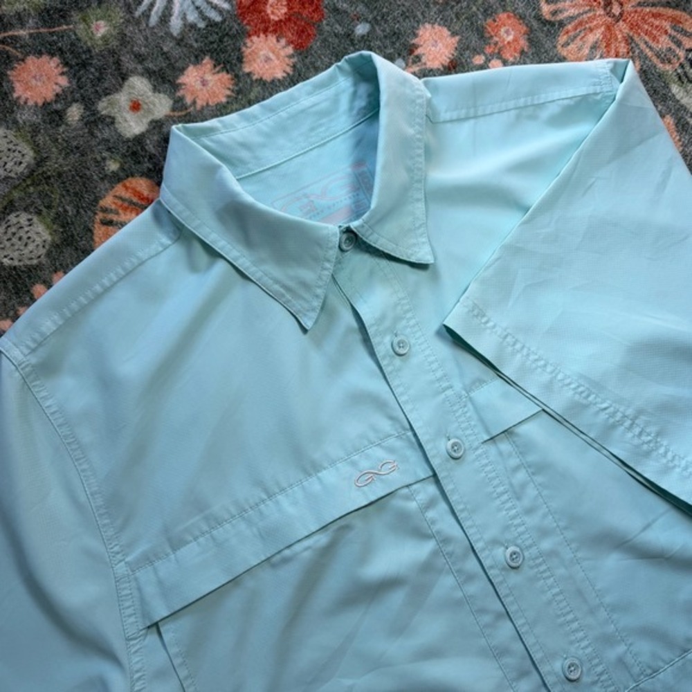 GameGuard Outdoors Mens Short Sleeve Fishing Shirt Aqua Blue Vented Back Large